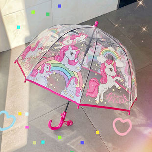 儿童独角兽透明雨伞幼儿园宝宝携带加厚长柄