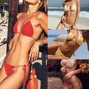 2018 mới màu rắn dệt kim bikini bikini tua rua gợi cảm áo tắm châu Âu và Mỹ bùng nổ