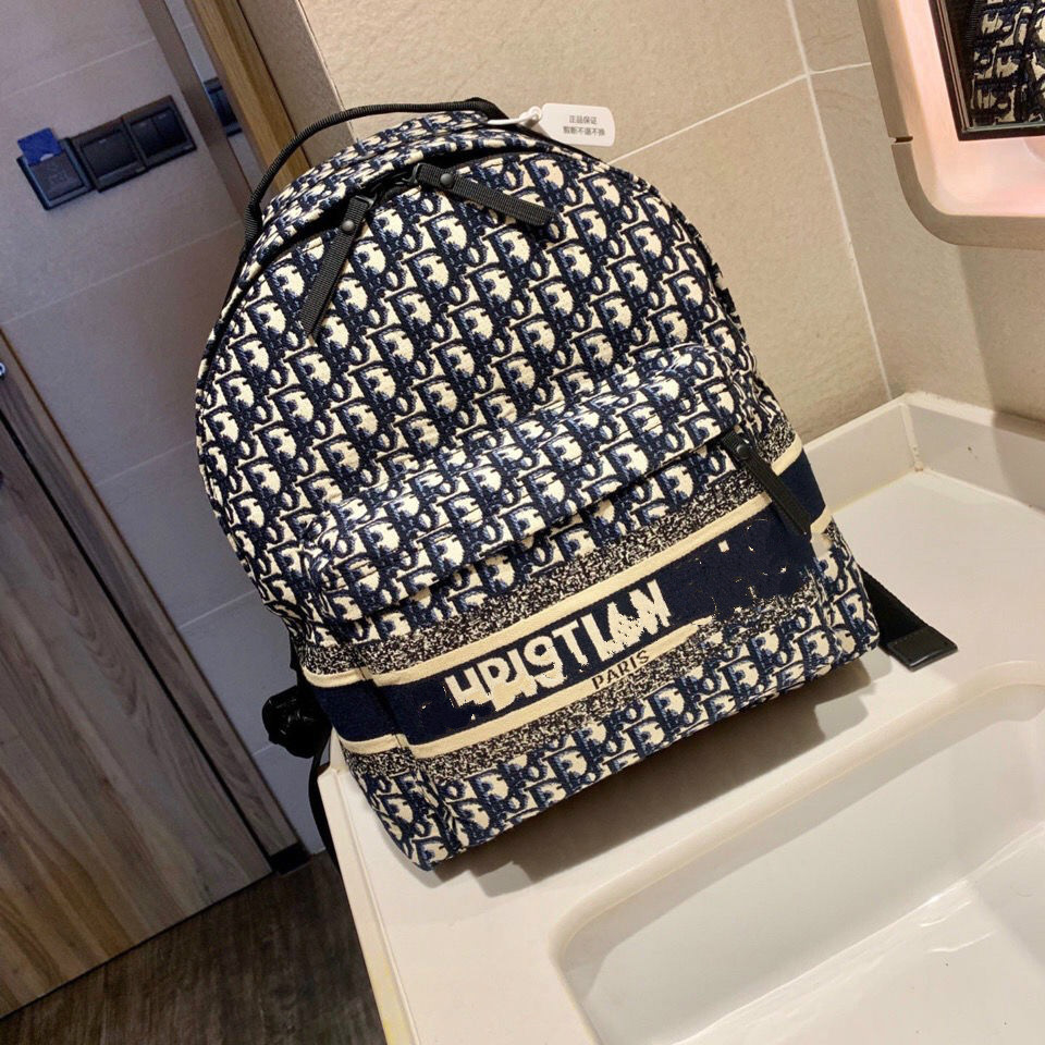 LetteringDior Feifei classic Old flower canvas knapsack fashion Embroidery D home Backpack a bag Versatile men and women high-capacity