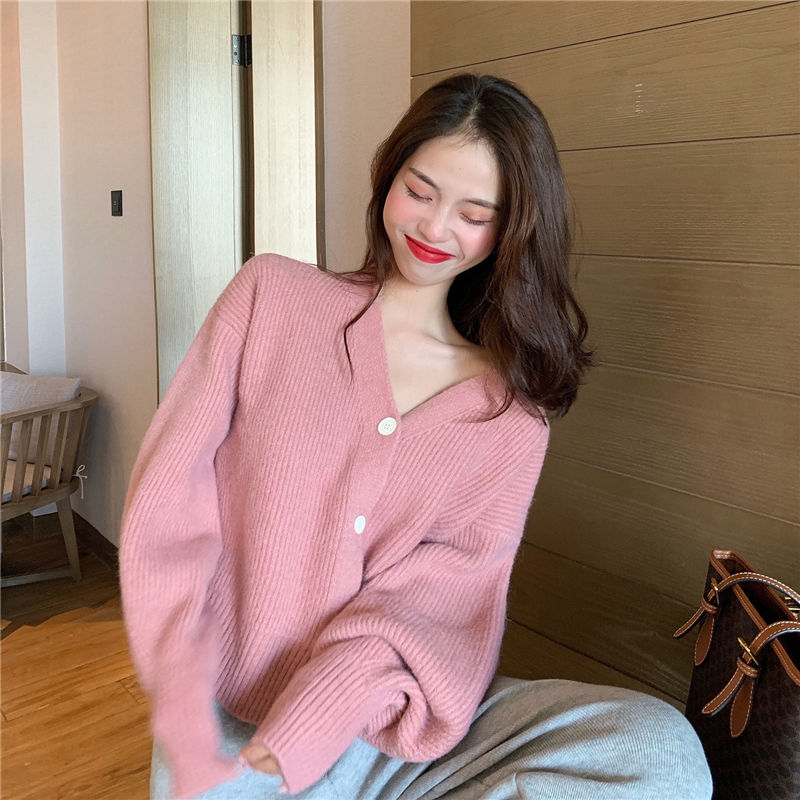 Peach Colorspring and autumn new pattern knitting Cardigan have cash less than that is registered in the accounts loose coat female Korean version easy Lazy wind Long sleeve Button sweater Shawl Outside