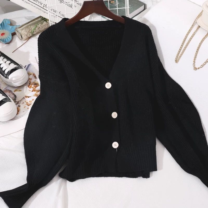 Black (Priority For Collection Store)spring and autumn new pattern knitting Cardigan have cash less than that is registered in the accounts loose coat female Korean version easy Lazy wind Long sleeve Button sweater Shawl Outside