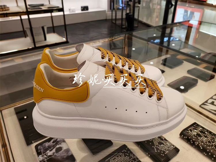 Прямая покупка в Гонконге, маленькие белые туфли McQueen McQueen, каплевидный хвост, толстая подошва, мужская повседневная обувь