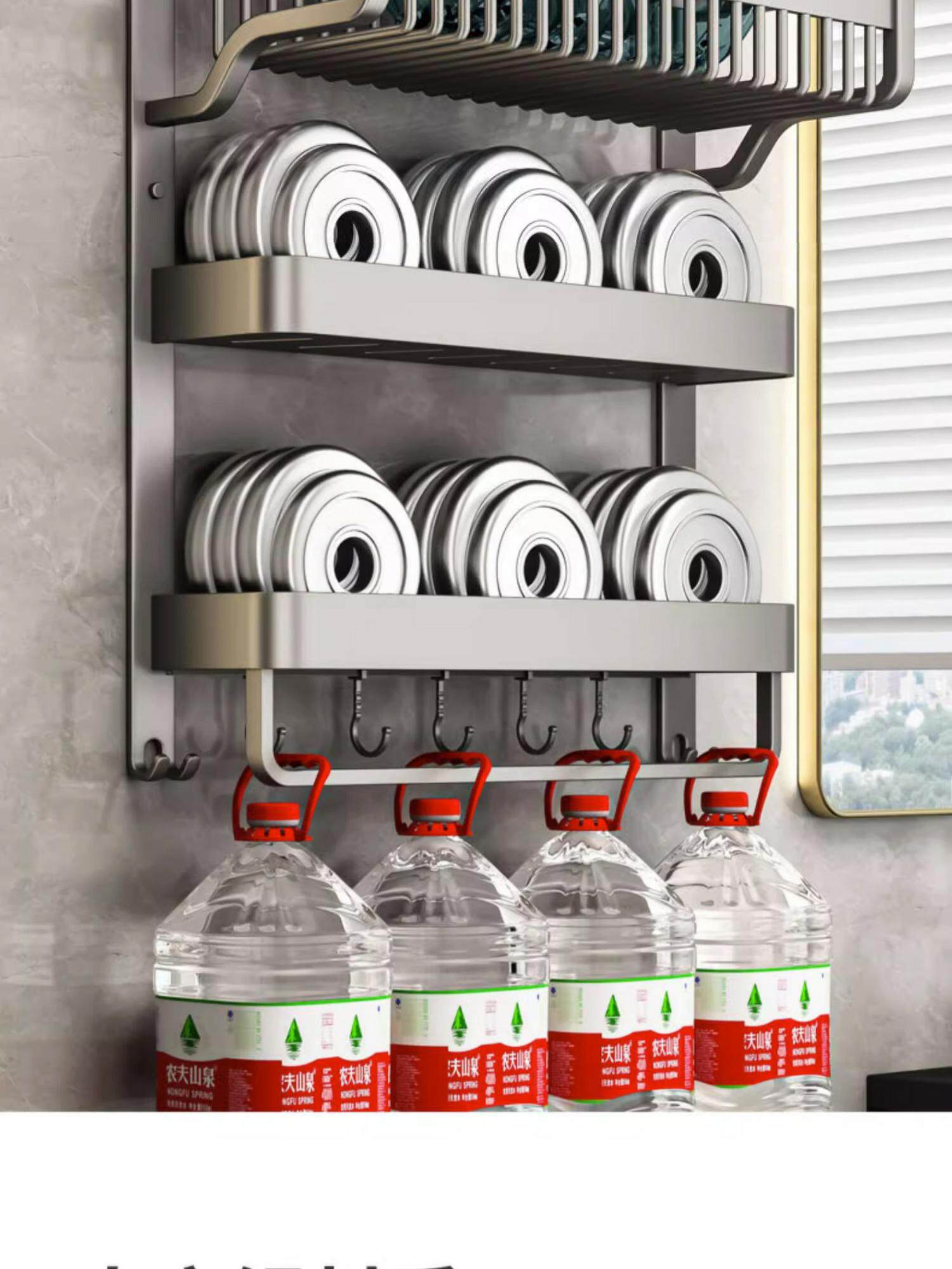 Умывальник 毛巾架卫生间免打孔壁挂网篮浴巾架洗手间收纳太空铝一体置物架