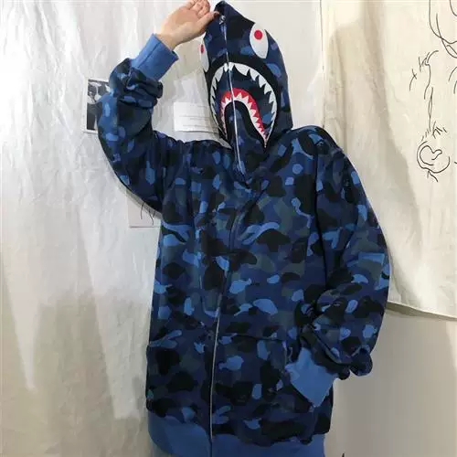 Худи женское shark камуфляж, свободный на молнии с капюшоном «акула»