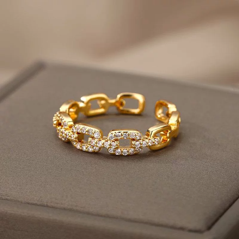 Открытое кольцо с цепочкой Twist для женщин, zircon, нержавеющая сталь