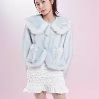 Kawai Faux Fur Coat for Women Short Jacket Turn-Down Sweet E