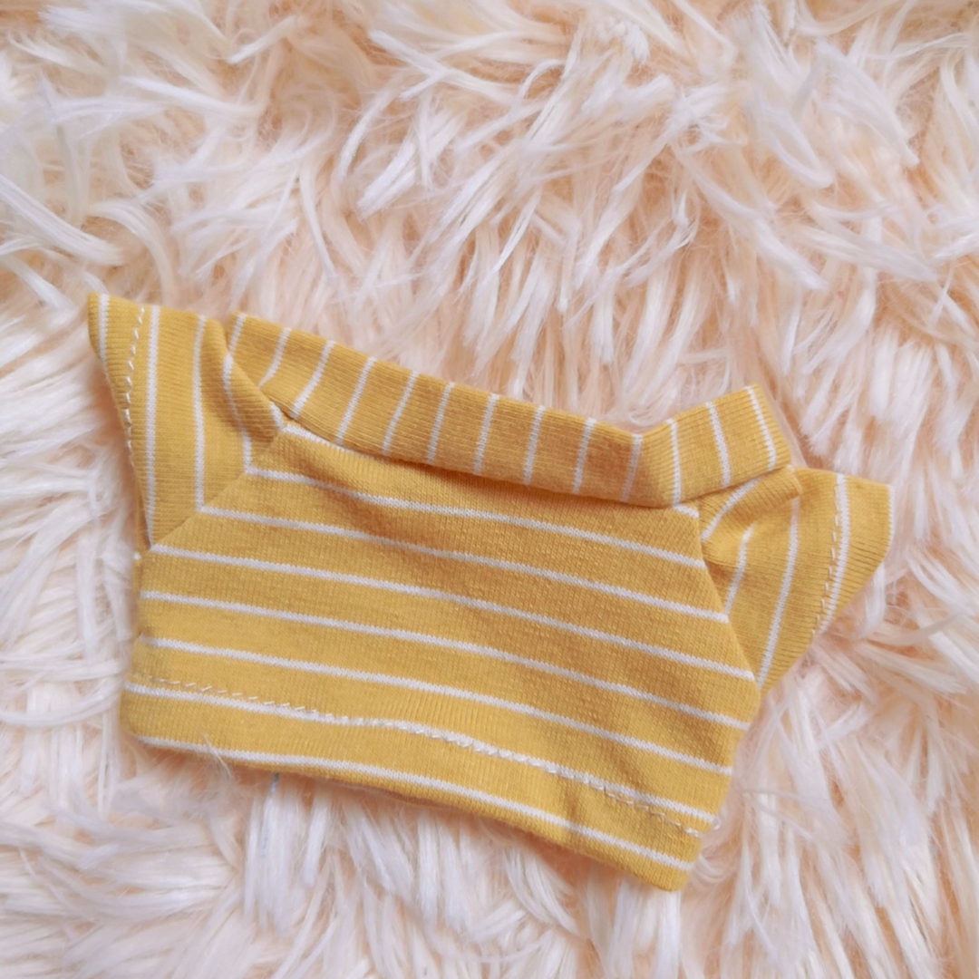 Yellow And White Stripes15c m bjd  Versatile stripe Crew neck T-shirt Denim shorts