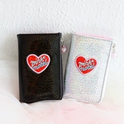 Cô gái Trái tim Sáng bóng Thêu Tình yêu Móc khóa Pha lê đầy màu sắc Laser Patent Leather Key Bag Coin Purse - Trường hợp chính