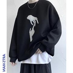 嘻哈個性韓版潮流寬鬆黑色圓領衛衣套頭無帽上衣秋冬