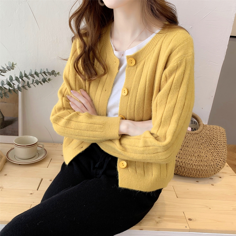 YellowInternet celebrity Solid color have cash less than that is registered in the accounts little chap sweater loose coat female 2021 spring and autumn new pattern Versatile easy Wear out knitting Cardigan