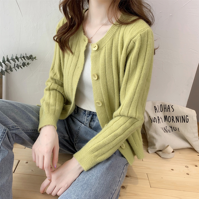 GreenInternet celebrity Solid color have cash less than that is registered in the accounts little chap sweater loose coat female 2021 spring and autumn new pattern Versatile easy Wear out knitting Cardigan