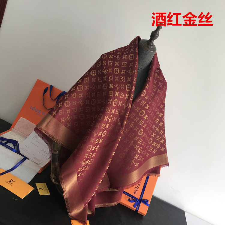 Wine Red Gold SilkStar of the same style Classic style Denim blue Large square towel Versatile scarf Autumn and winter wool real silk Shawl two-sided Silk scarf female