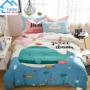 Khăn trải giường bốn bộ giường hoạt hình cotton 笠 0,9 m 1,35 trẻ em bộ đồ giường ba mảnh gió biển - Bộ đồ giường bốn mảnh chăn ga gối đệm màu hồng