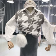Phiên bản Hàn Quốc của thời trang tương phản màu sắc không tay áo vest nữ 2018 mùa thu mới đại học gió v cổ áo đan len hoang dã
