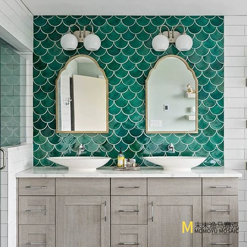 Рыба -кран -вентилятор -мозаичный темно -зеленый лед