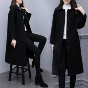 Áo khoác nữ mùa đông phiên bản Hàn Quốc của áo khoác len dài màu lỏng, dài Hepburn gió trên áo len đầu gối áo len học sinh - Trung bình và dài Coat