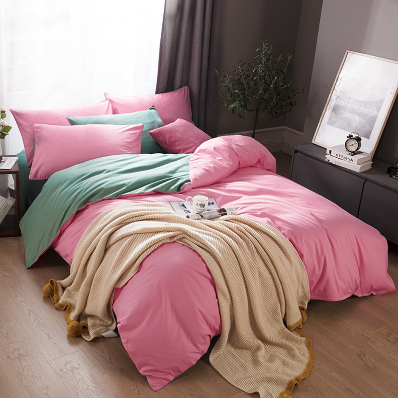 Rouge + Greenviolet Cotton pure cotton Solid color Four piece suit bedding article sheet Quilt cover monochrome Spring and Autumn sheets bedding summer
