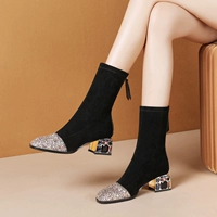 Демисезонные ботинки, короткие сапоги, эластичные блестки для ногтей с молнией, 2020