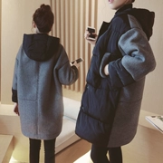 Phụ nữ mang thai áo khoác mùa đông lỏng lẻo Phiên bản Hàn Quốc của phụ nữ mang thai Áo khoác len dài len trùm đầu áo khoác cotton mùa đông