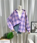 2018 mùa thu mới thời trang Hàn Quốc kẻ sọc lỏng áo sơ mi nữ bong bóng tay áo hoang dã mỏng bf gió dài tay áo cardigan