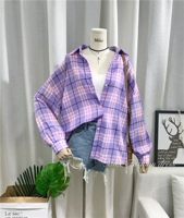 2018 mùa thu mới thời trang Hàn Quốc kẻ sọc lỏng áo sơ mi nữ bong bóng tay áo hoang dã mỏng bf gió dài tay áo cardigan áo sơ mi nữ đẹp