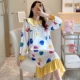 Đồ ngủ nữ mùa xuân và mùa thu mỏng phần cotton dài tay giữa váy ngủ dài dễ thương chấm bi sinh viên kích thước lớn phục vụ nhà mùa hè - Đêm đầm