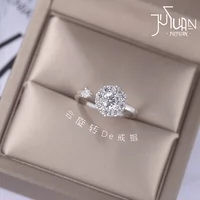 S925 sterling bạc rung vòng khí nữ thời gian để hoạt động mở điều chỉnh Hàn Quốc zircon xoay vòng nhẫn đôi