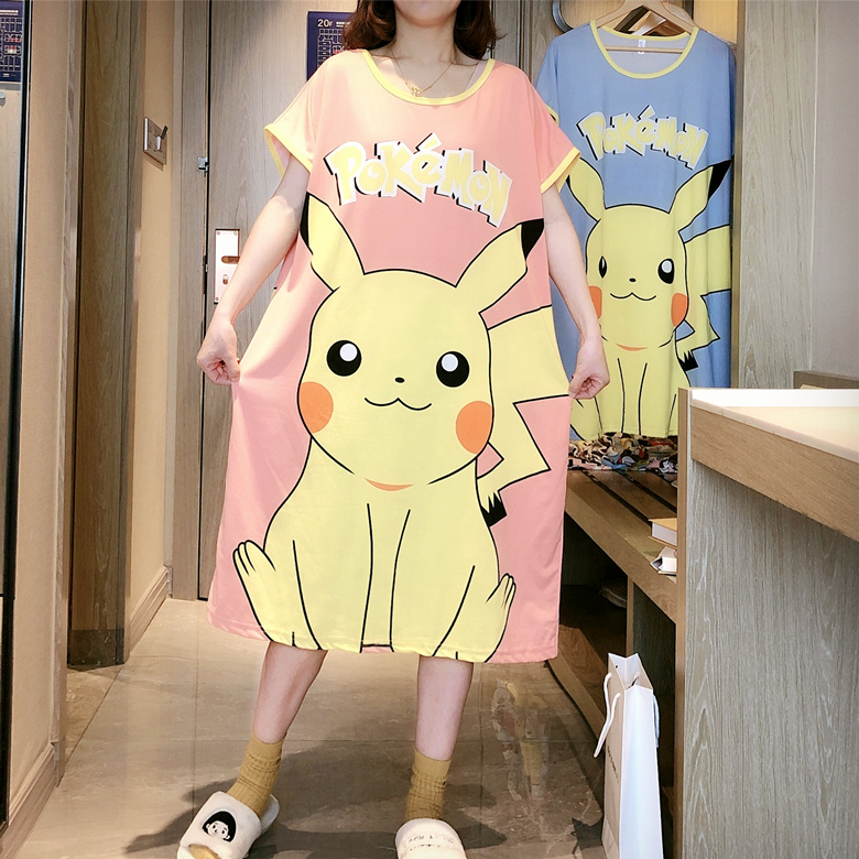 Pink Leather Kaqiu SkirtNightdress female summer Thin Short sleeve pure cotton Princess style Korean version easy Big size pregnant woman pajamas Spring and autumn days leisure wear