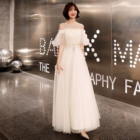 White long evening dress, bridesmaid dress for elementary school students, Korean style