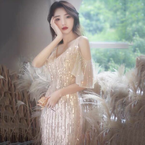 Золотые блестки для ногтей, вечернее платье, коллекция 2021, новая коллекция, крой «рыбий хвост»