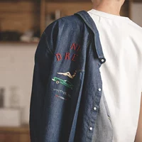 Madden dụng cụ áo sơ mi denim thêu retro Nhật Bản mới Ami áo thun cotton dài tay nam - Áo thương hiệu áo sơ mi nam cao cấp