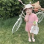 Mùa hè 2019 mới cho bé gái Hàn Quốc lưới khâu áo thun cotton ngắn tay 2-3-4-5-6 tuổi trẻ em váy thủy triều - Váy đầm cho bé