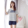 Ngắn tay đồ ngủ nữ mùa hè cotton Hàn Quốc sinh viên tươi lỏng dễ thương dịch vụ nhà hai mảnh phù hợp với mùa xuân hè kiểu đồ bộ thun