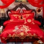 Fu Anna mới cưới bốn bộ giường bông cotton đỏ thêu sản phẩm giường mới cưới sáu hoặc tám mươi bộ - Bộ đồ giường bốn mảnh chăn ga tencel