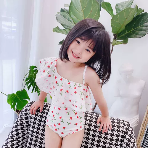 Детский купальник для девочек, комбинезон, в корейском стиле, цветочный принт