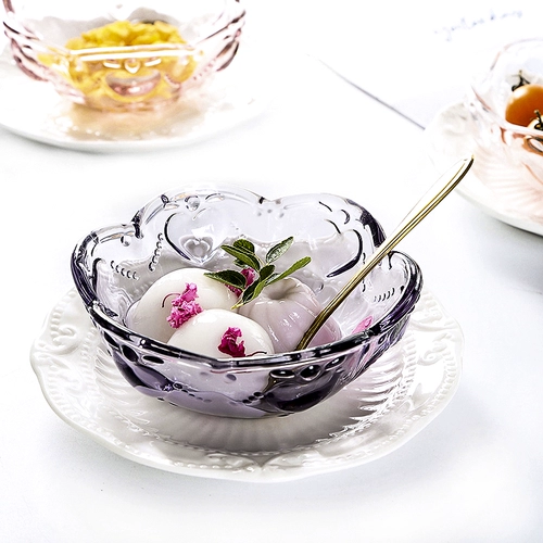 Японская стиль стекло -сделанные любовные цветы, тисненая миска Творческая ретро -фруктовые десертные десертные миска маленькая Zakka