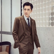 Bộ đồ vest nam Slim ba mảnh trẻ trung chuyên nghiệp ăn mặc giản dị phiên bản Hàn Quốc của bộ đồ nhỏ phù hợp với áo khoác tóc - Suit phù hợp