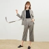 Lecho 2018 mùa xuân mới nữ chic Hàn Quốc phiên bản của kiểm tra nhỏ phù hợp với áo khoác rộng chân kẻ sọc giản dị quần phù hợp với mùa thu đồ mặc nhà Business Suit