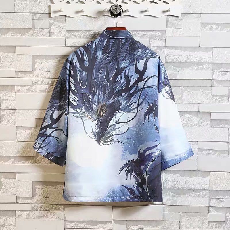 Jiaolong Taoist Robemen's wear improvement Hanfu Chinese style summer Thin Tang costume Chaopai Short sleeve Taoist Robe Cape Xianqi Retro Sunscreen