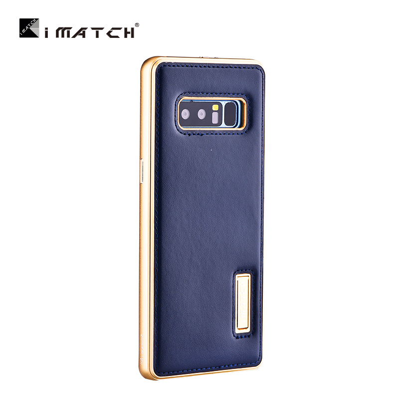 iMatch Luxury Aluminum Metal Bumper Premium Genuine Leather Back Cover Case for Samsung Galaxy Note 8