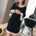 Váy bầu mới cho nữ 2018 Đầm ren dài tay Top cotton kích thước lớn Áo bà bầu Hàn Quốc - Áo thai sản Áo thai sản