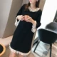 Váy bầu mới cho nữ 2018 Đầm ren dài tay Top cotton kích thước lớn Áo bà bầu Hàn Quốc - Áo thai sản