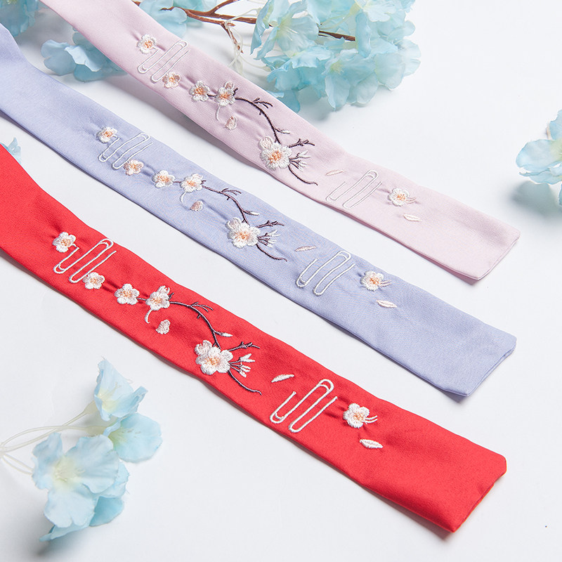 9195#实拍汉服配饰两用腰带武侠风绣花头带系带民族风古风饰品配