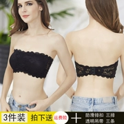 3 mảnh chống trượt khóa quây quấn ngực đồ lót ren gợi cảm ngắn ống top bra với miếng đệm ngực chống sáng - Ống