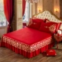 Bông giường bông giường bìa váy bedspread duy nhất mảnh áo cưới dày đỏ giường vợ chồng lớn các doanh nghiệp giường đơn - Váy Petti ga giường viền ren