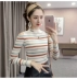 Áo dệt kim nữ 2019 xuân hè mới phiên bản Hàn Quốc mới của chiếc áo len quây nửa cổ cao tự may sọc áo len đáy mùa thu - Vòng cổ áo len Vòng cổ áo len