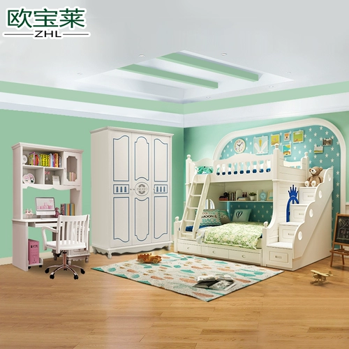 Объединенная детская набор мебели средиземноморская высокая и низкая кровати, кровать для спальни для спальни с двуспальной кроватью