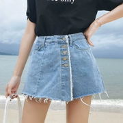 Quần short denim nữ sinh viên Hàn Quốc mùa hè chic nóng quần kích thước lớn 200 pounds chất béo mm lỏng mỏng rộng chân quần váy