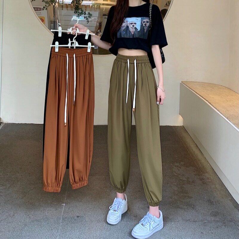 The 2022 summer new Korean-style thin casual pants, women's pants, student petite lantern pants, nine-inch pants trend