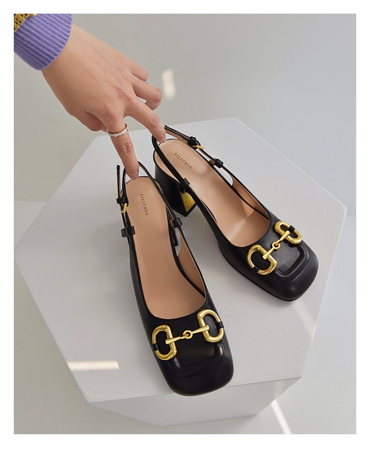 Black (7Cm)Horsebit  high-heeled shoes female 2021 new pattern French Mary Jane Women's Shoes Retro Thick heel Sandals Female heel Single shoes
